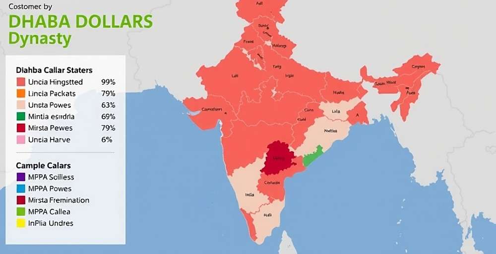 Regional popularity of Dhaba Dollars Dynasty in India Map of India showing Dhaba Dollars Dynasty popularity across different states